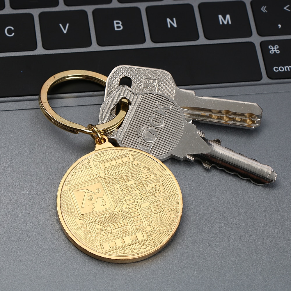 bitcoin keychain gold
